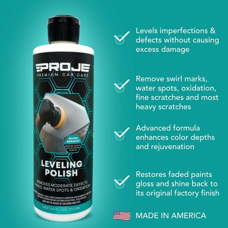 PROJE PREMIUM CAR CARE Leveling Polish 16 oz - Removes Water Spots Swirls Oxidation & Moderate Defects 40003